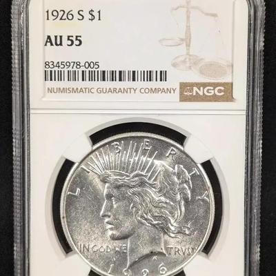 1926-S Silver Peace Dollar NGC AU-55 