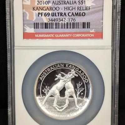 2010 Australia High Relief Kangaroo PF69UC NGC, 1oz of .999 Silver