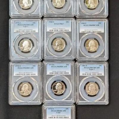 10 PCGS Graded Proof Washington Quarters