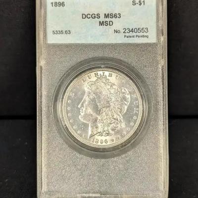 1896 Morgan Silver Dollar MS-63 DCGS, Standing Holder