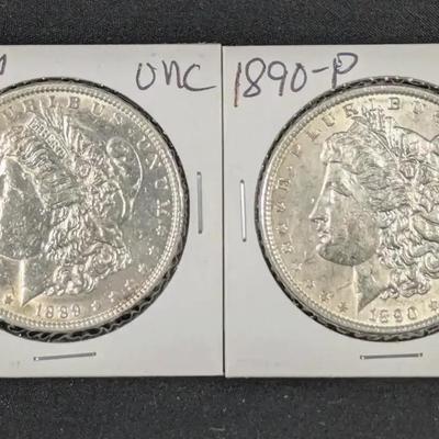 1890-P & 1889-P Uncirculated Morgan Dollars