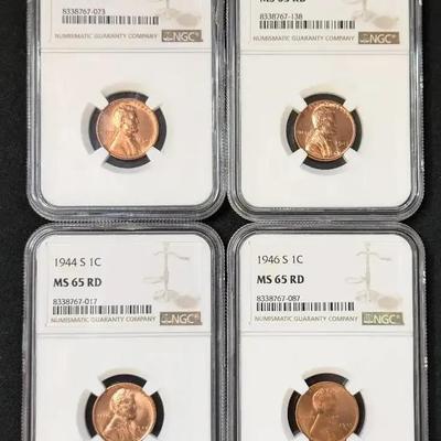 NGC Graded Wheat Cents, MS 65