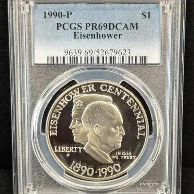 1990-P $1 Silver US Commemorative Eisenhower PCGS-PR69DCAM