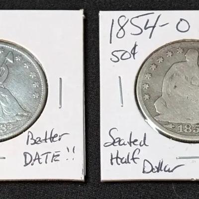 1853-O & 1854-O Silver US Seated Half Dollars