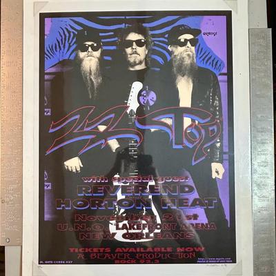 1996 zz top and reverend horton heat concert poster signed