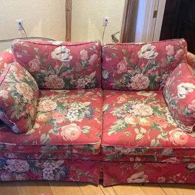 Red Floral Loveseat By Baker Knapp & Tubbs