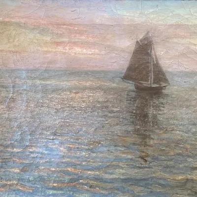 Antique “Marine”, Maria Lokke Original Oil on Canvas | Signed and Framed