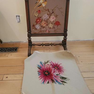 Victorian Needlepoint Fire Screen, Needlepoint Artwork 