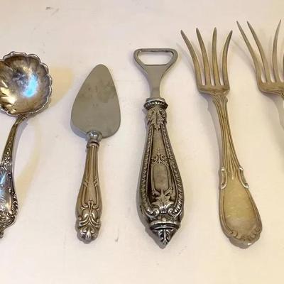Sterling Silver Serving Forks, Bottle Opener, Cake Server, and Jelly Spoon | Antique and Vintage