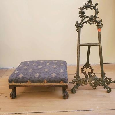 Antique Brass Table Easel, Small Antique Step-Stool 