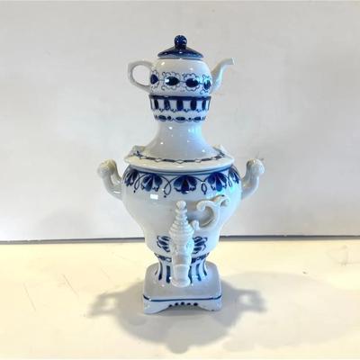 Gzhel Porcelain Russian Samovar Collectible | 4-Piece Ceramic 