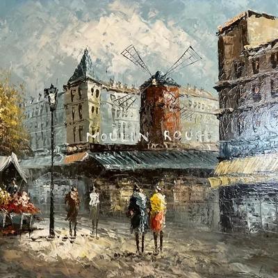 Antique “Moulin Rouge” Oil Painting, Signed and Framed