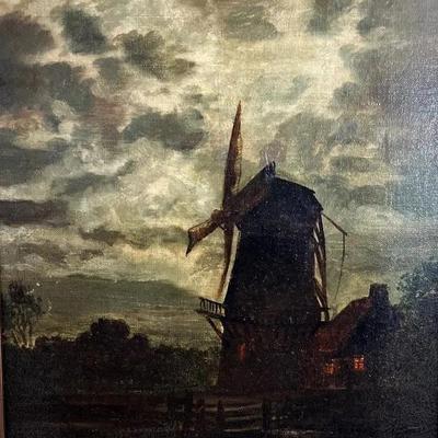 Antique 19th C Dutch Scene of a Windmill, Original Oil on Canvas with COA | Framed | Unsigned