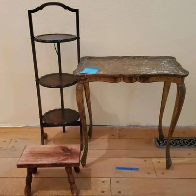 Vintage 3 Tiered Folding Stand, Vintage Italian Florentine Table,  Foot Stool