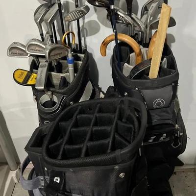Collection of Golf Clubs + Bags