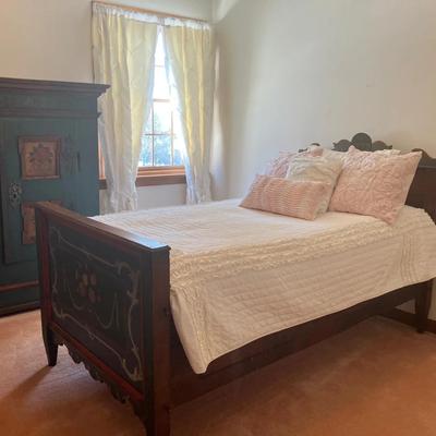 Antique Bedroom Set from Innsbruck, Austria with Twin Bed and   Hand-Painted Armoire