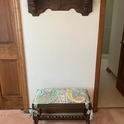 Antique Barley Twist Stool and Wall-Mounted Coat Rack