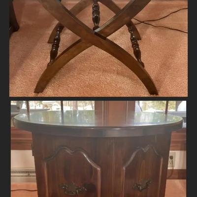 Vintage Round Storage End Table and Folding Side Table