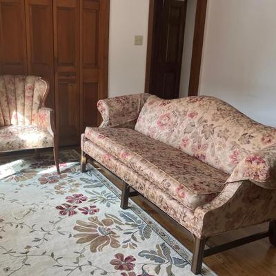 Chippendale Style Sofa and Matching Channel Back Chair 