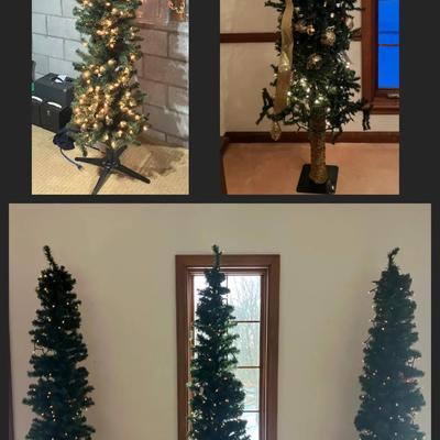 Four 7-Foot and One 6-Foot Artificial Christmas Trees with Lights
