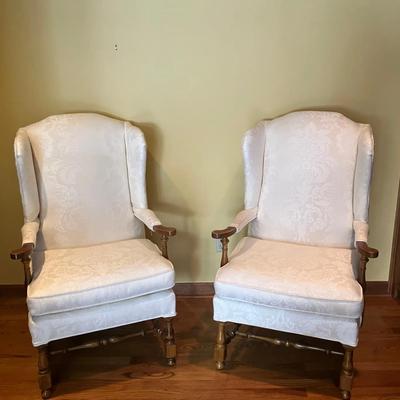 Pair of Upholstered Wingback Armchairs 