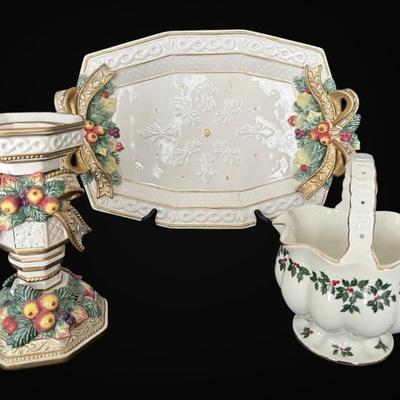 Fitz & Floyd “Snowy Woods” Serving Platter, Candle Holder, & More 