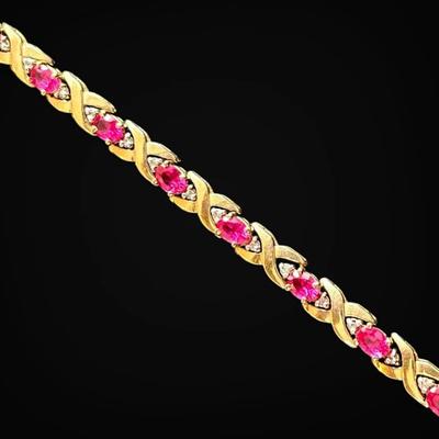 10k Gold Ruby Tennis Bracelet w/ Diamond Accents (8.77g Total)