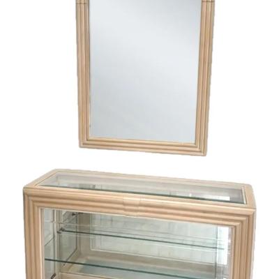 Blonde Wooden & Glass Entryway Curio Cabinet & Mirror 
