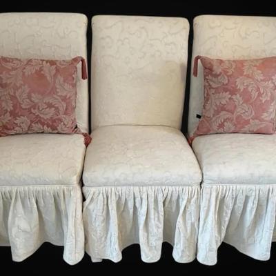 3 White Fabric Covered Dining Room Chairs w/ Pillows 