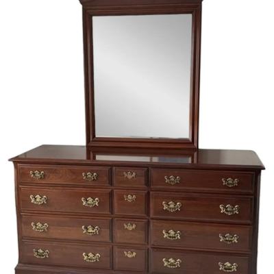 Dark Wooden Pennsylvania House Dresser w/ Mirror