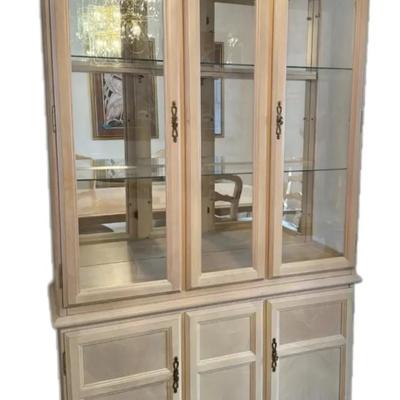Blonde Wooden Lighted China Cabinet
