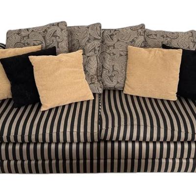 Black & Tan Striped Sofa By River Chest 