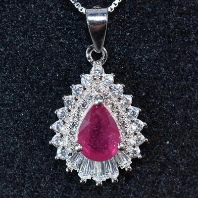 Pear Ruby Sterling Silver Pendant