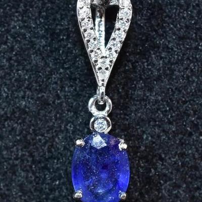 1.1 Carat Oval Blue Sapphire Sterling Silver Pendant