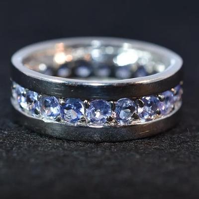 Natural Unheated Round Tanzanite Line Band Ring