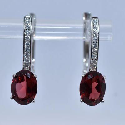 2.8 TCW Natural Unheated Oval Garnet Sterling Silver Drop Earrings