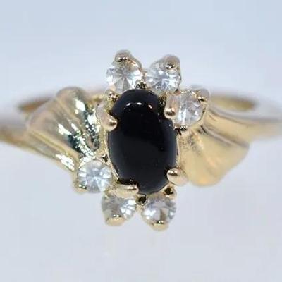 Oval Onyx Cabochon Gold-Tone Ring