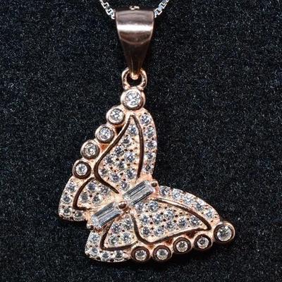 Sterling Silver Rose Vermeil Butterfly Pendant