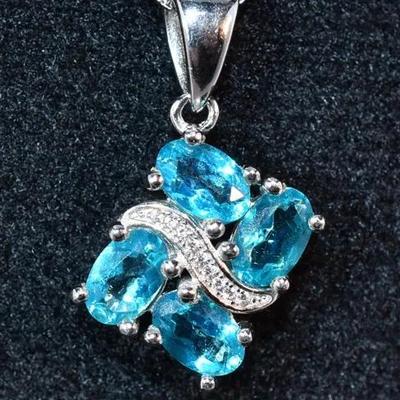 2.2 TCW Oval Vibrant Blue Topaz Sterling Silver Pendant