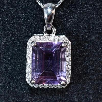 3.0 Carat Natural Unheated Elongated Amethyst Sterling Silver Pendant