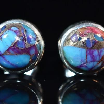 Natural Round Kingman Turquoise Sterling Silver Stud Earrings