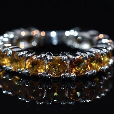 3.3 TCW Natural Unheated Round Citrine Sterling Silver Line Band Ring