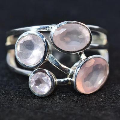 Natural Unheated Rose Quartz Sterling Silver Ring