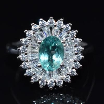 Natural Unheated Oval Apatite Sterling Silver Halo Ring