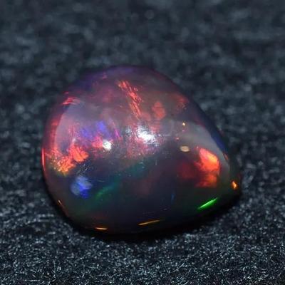 3.3 Carat Natural Pear Black Opal Cabochon, Great Play of Color