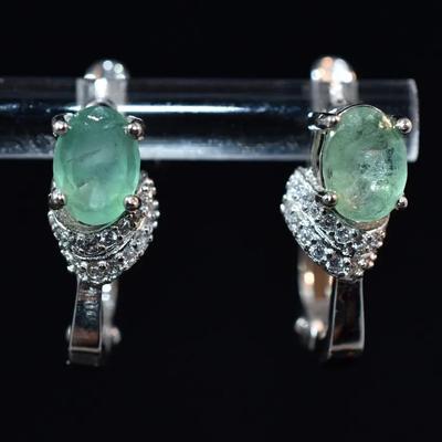 Natural Unheated Oval Emerald Sterling Silver Earrings