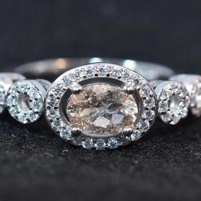 Natural Unheated Oval Morganite Sterling Silver Ring