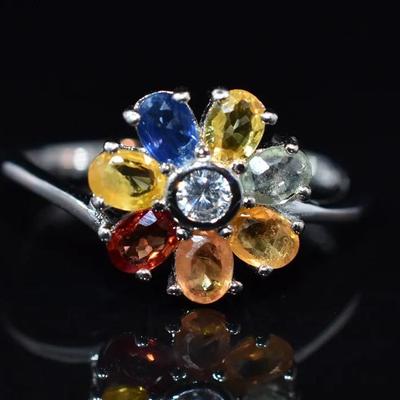Natural Oval Colored Sapphire Sterling Silver Ring