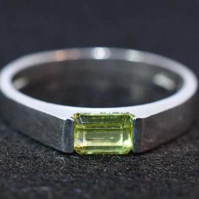 Natural Elongated Peridot Sterling Silver Ring
