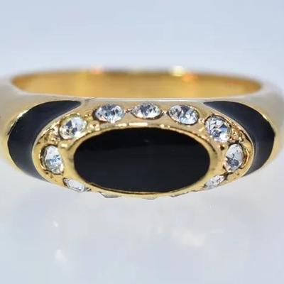 Black Enamel & Gold-Tone Ring